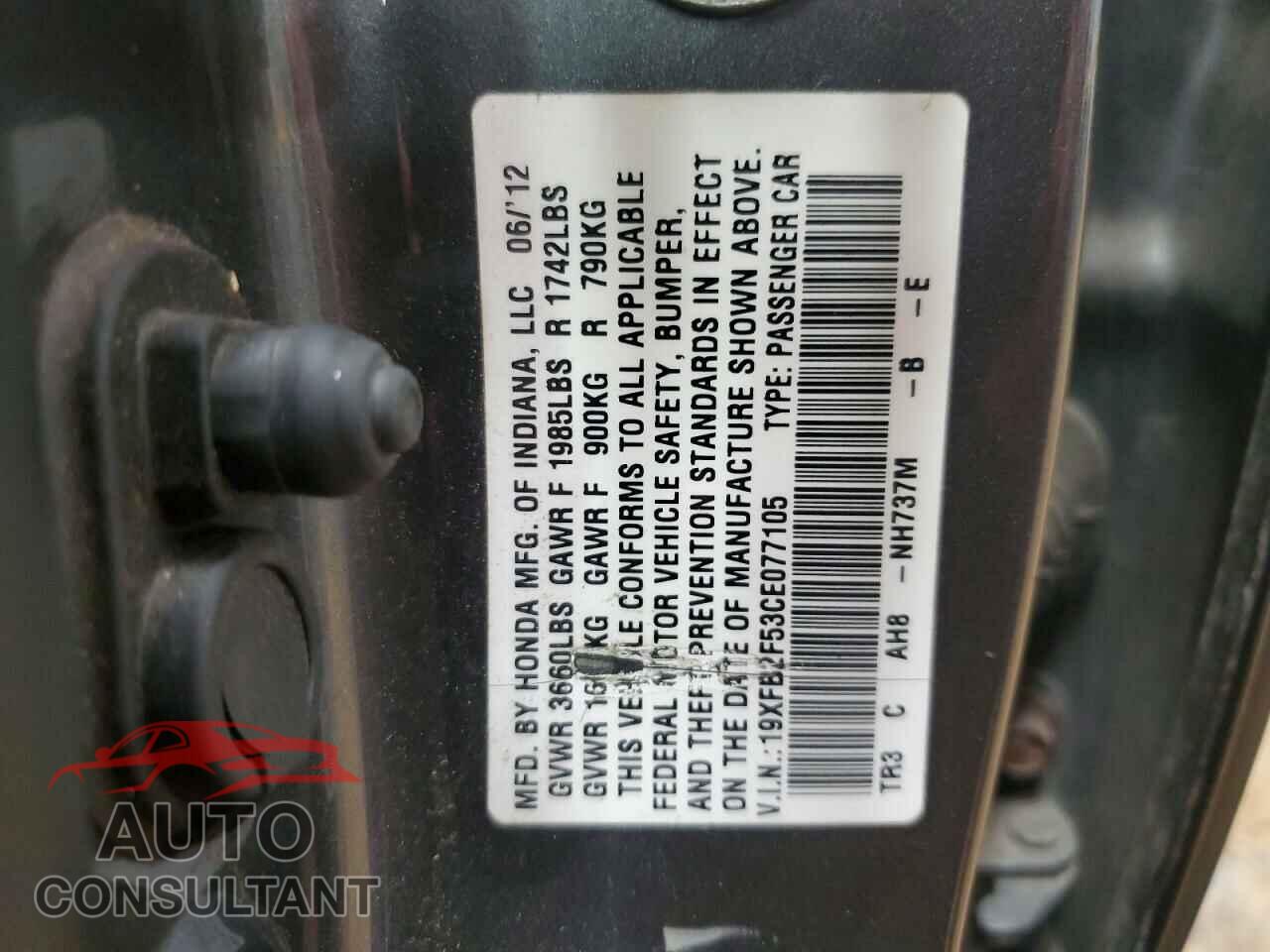 HONDA CIVIC 2012 - 19XFB2F53CE077105