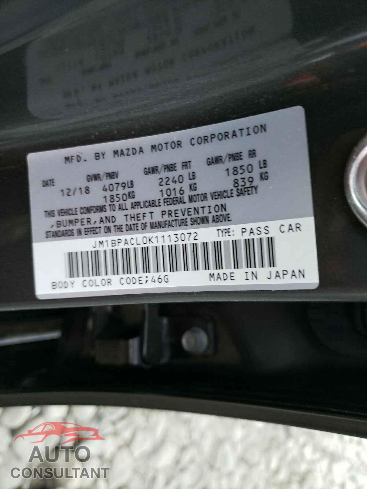 MAZDA 3 2019 - JM1BPACL0K1113072