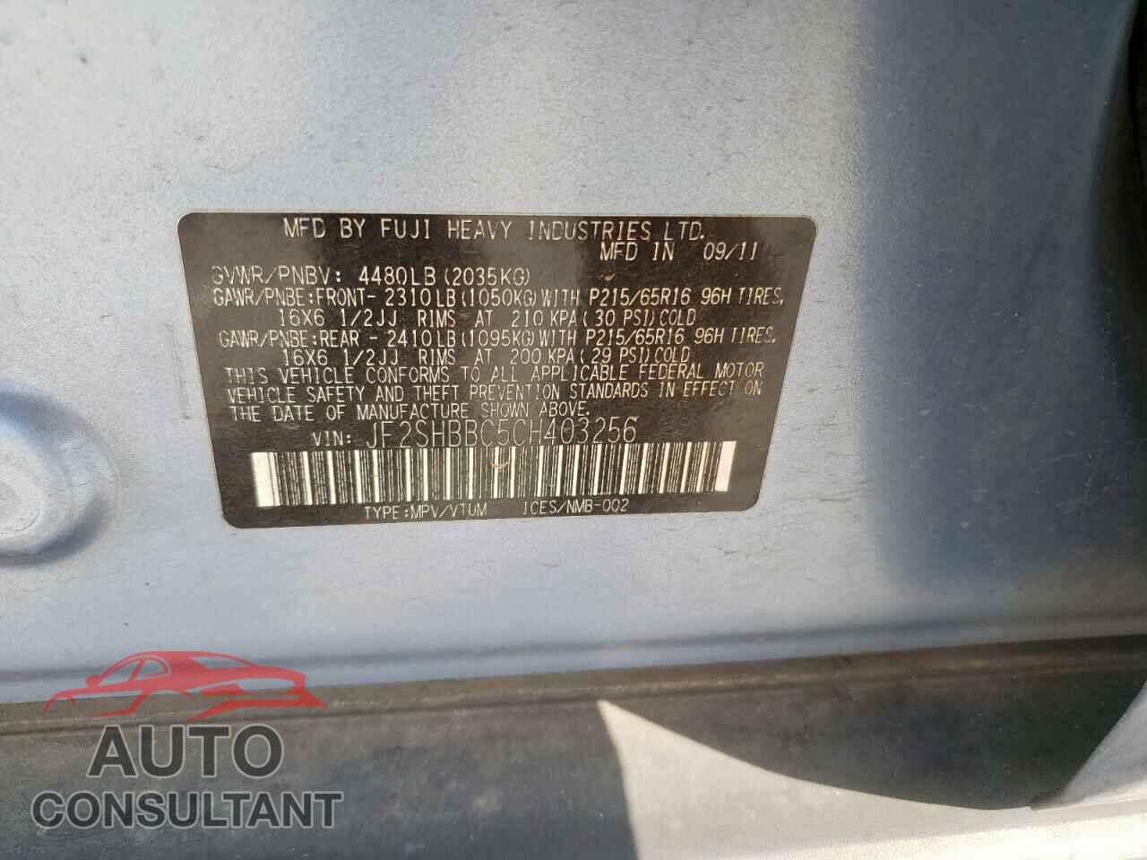 SUBARU FORESTER 2012 - JF2SHBBC5CH403256