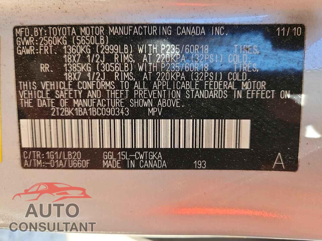 LEXUS RX350 2011 - 2T2BK1BA1BC090343