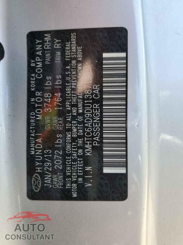 HYUNDAI VELOSTER 2013 - KMHTC6AD9DU138719