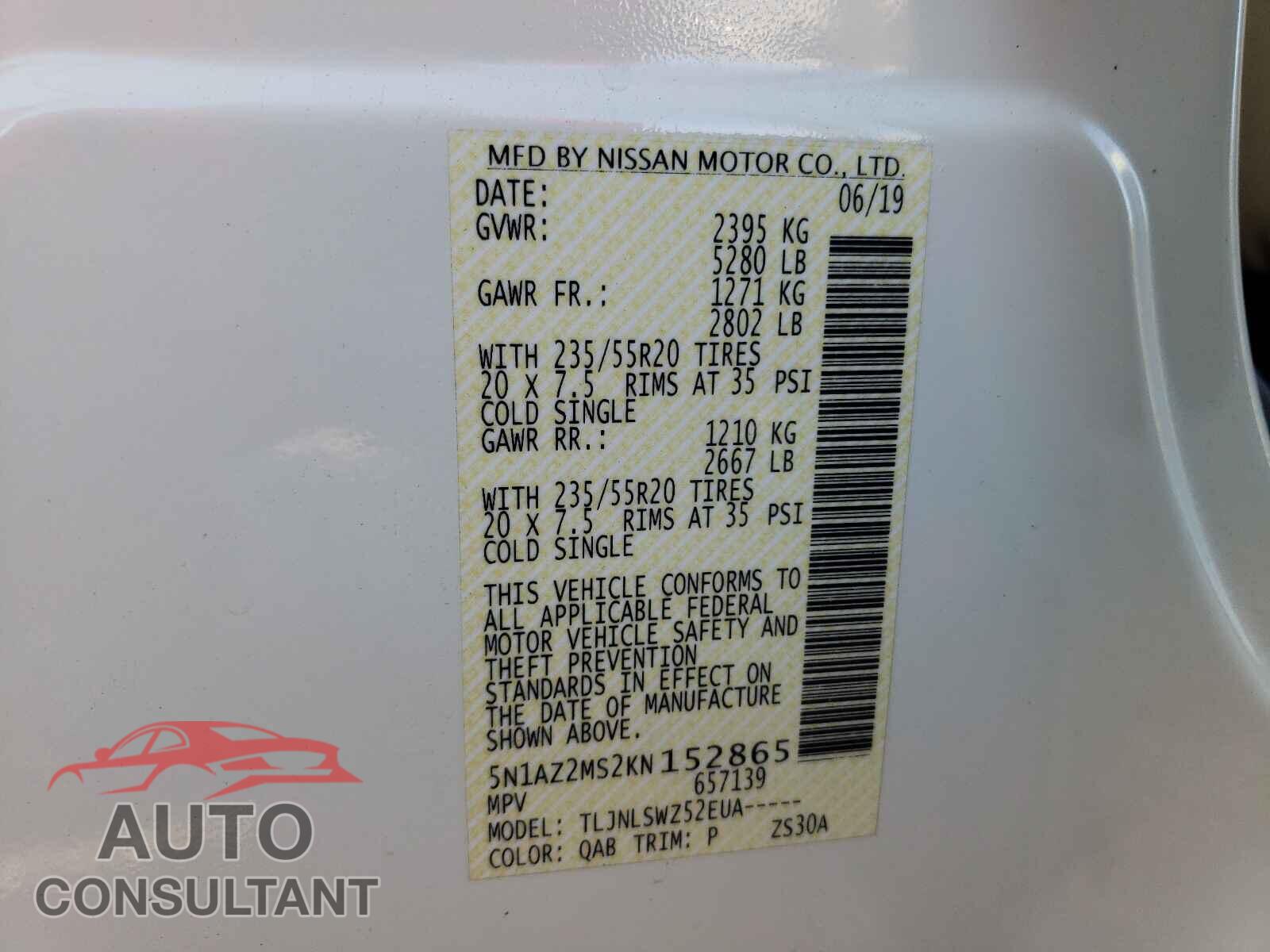 NISSAN MURANO 2019 - 5N1AZ2MS2KN152865