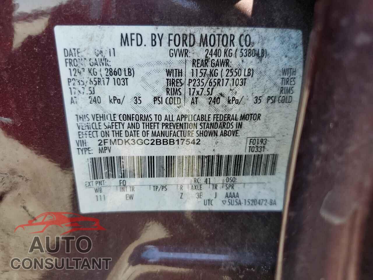 FORD EDGE 2011 - 2FMDK3GC2BBB17542