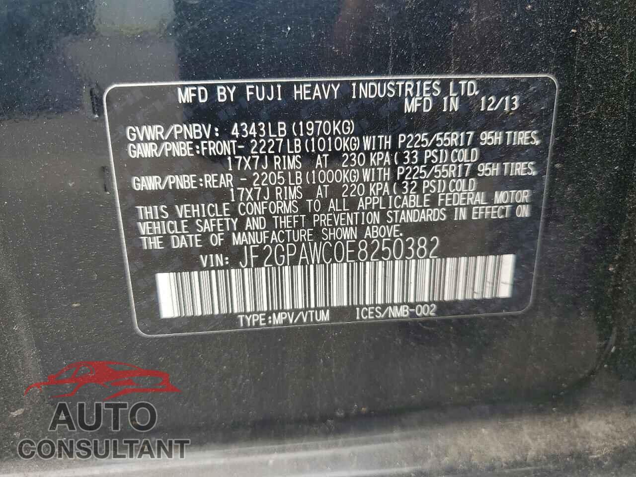 SUBARU XV 2014 - JF2GPAWC0E8250382