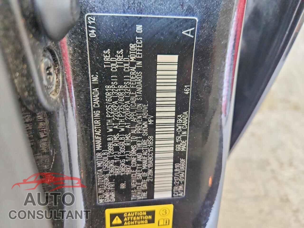 LEXUS RX350 2012 - 2T2BK1BA9CC151858