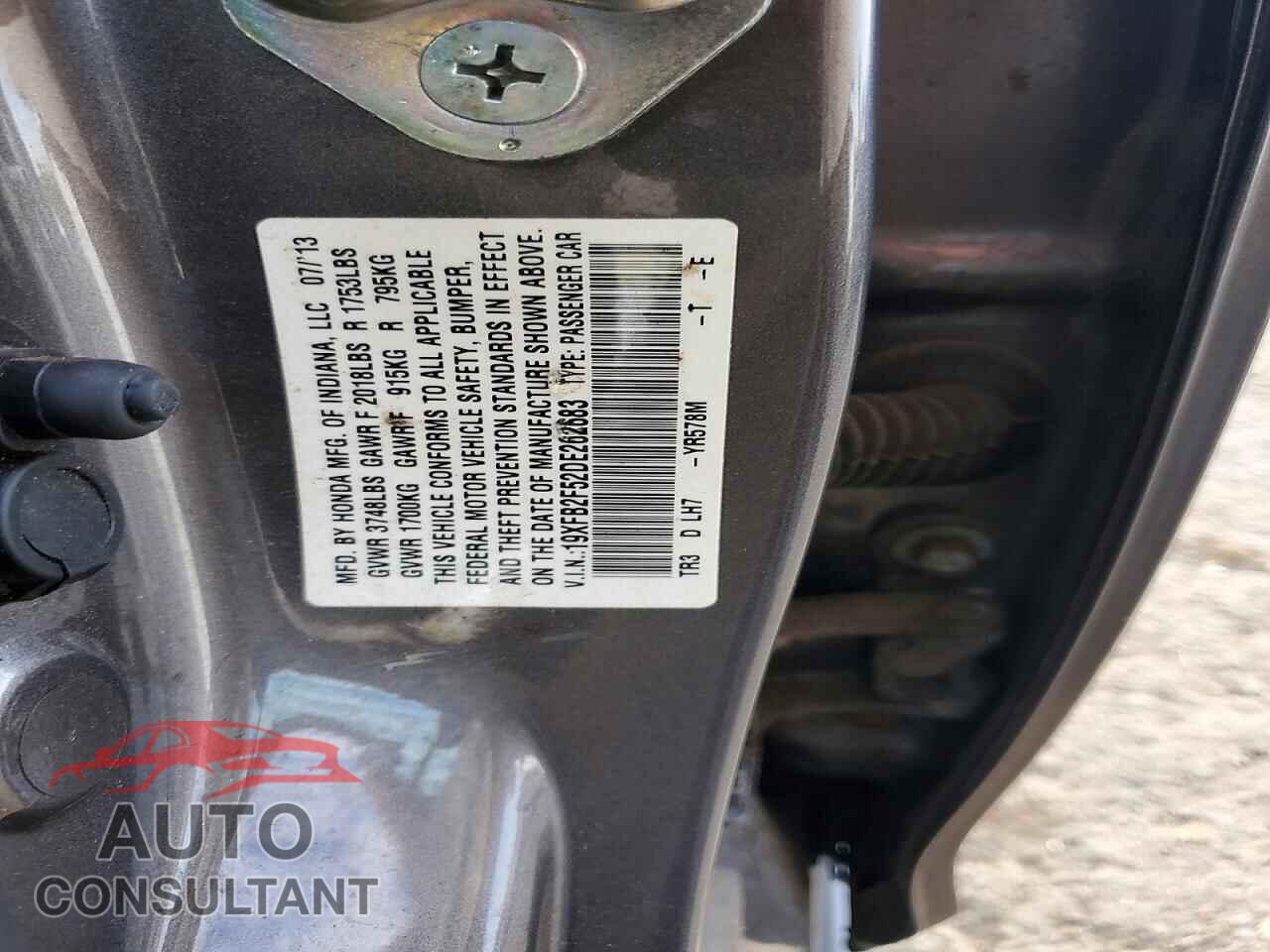 HONDA CIVIC 2013 - 19XFB2F52DE262683