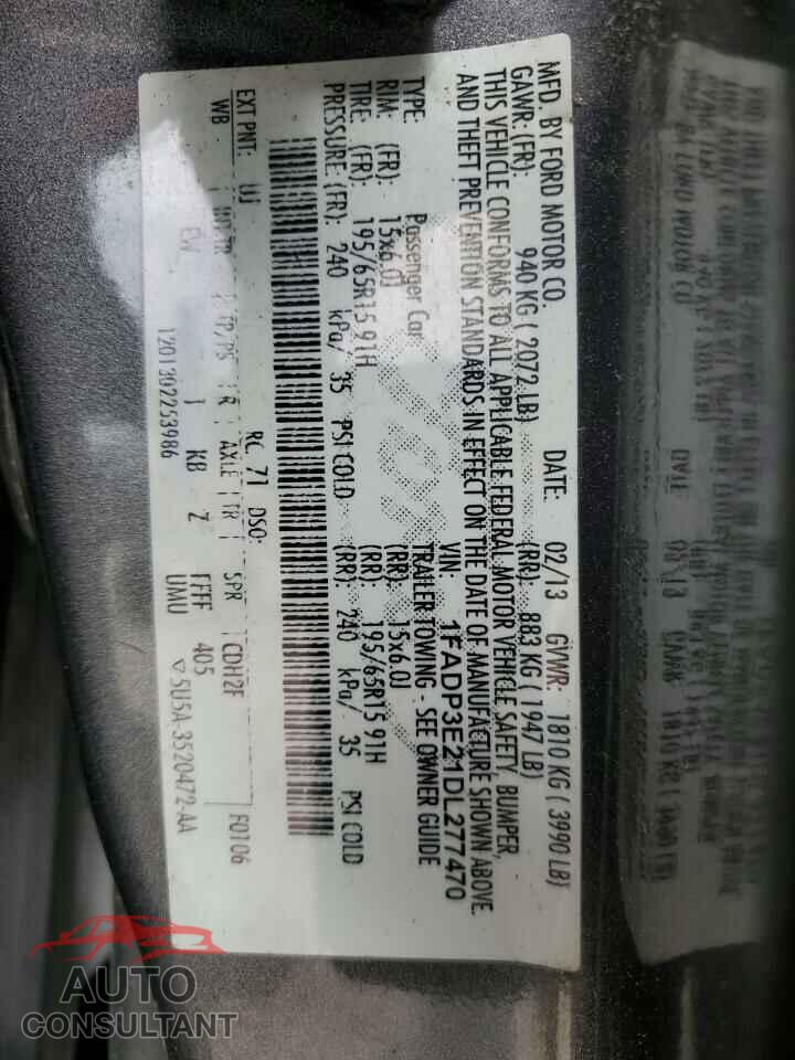 FORD FOCUS 2013 - 1FADP3E21DL277470