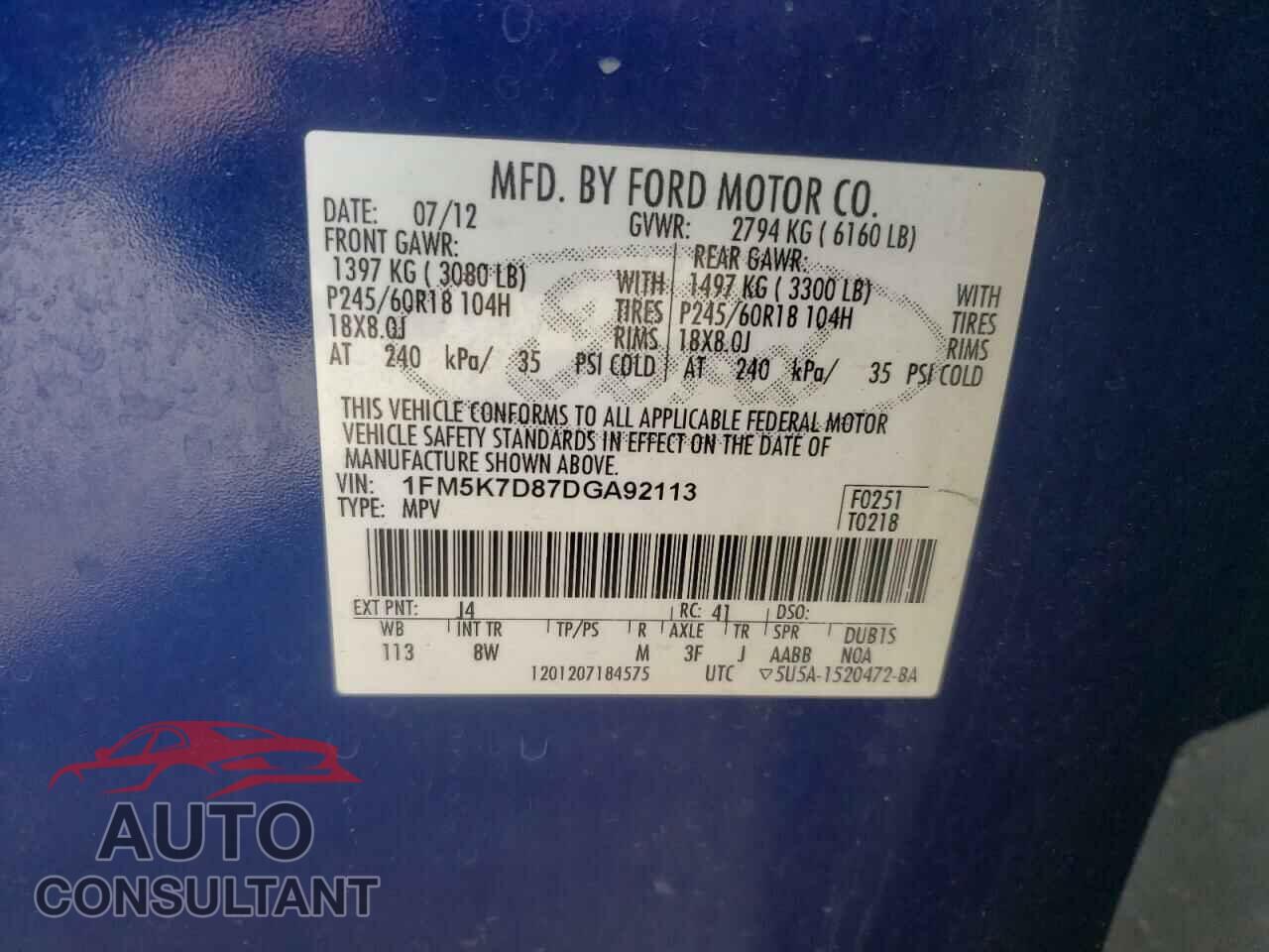 FORD EXPLORER 2013 - 1FM5K7D87DGA92113
