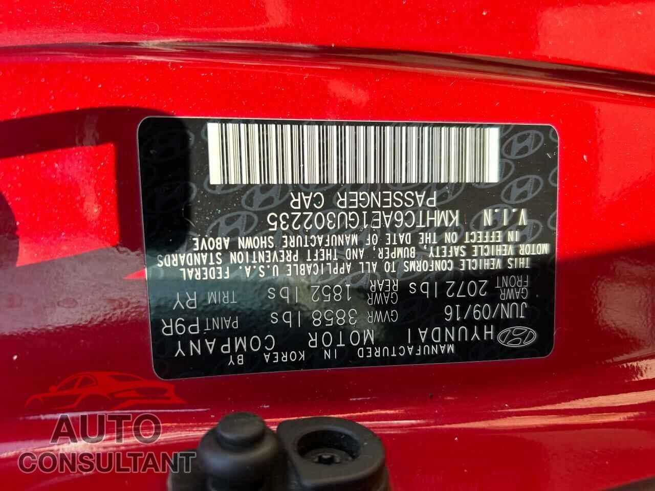 HYUNDAI VELOSTER 2016 - KMHTC6AE1GU302235