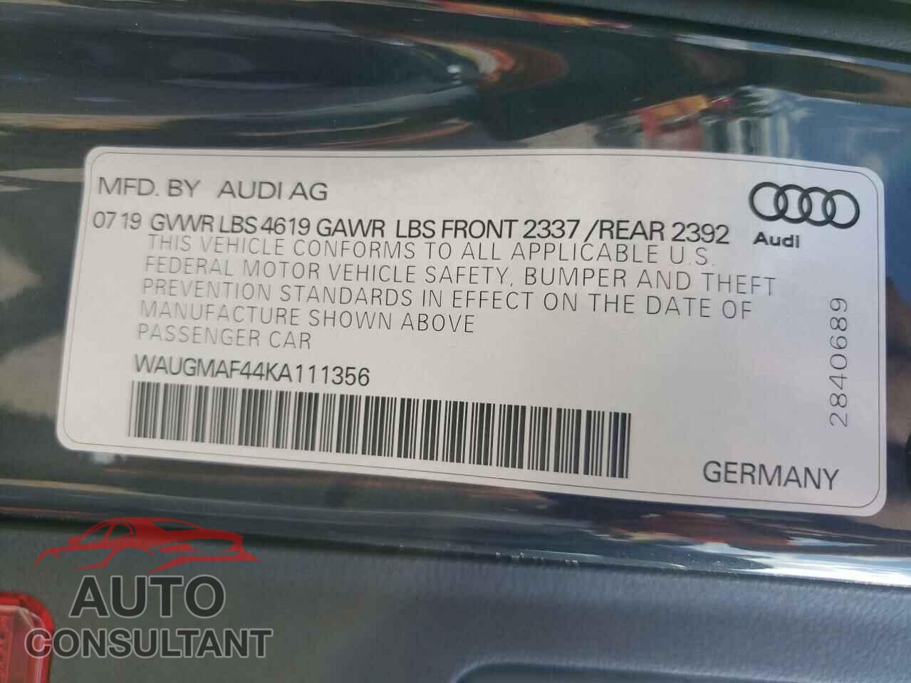 AUDI A4 2019 - WAUGMAF44KA111356