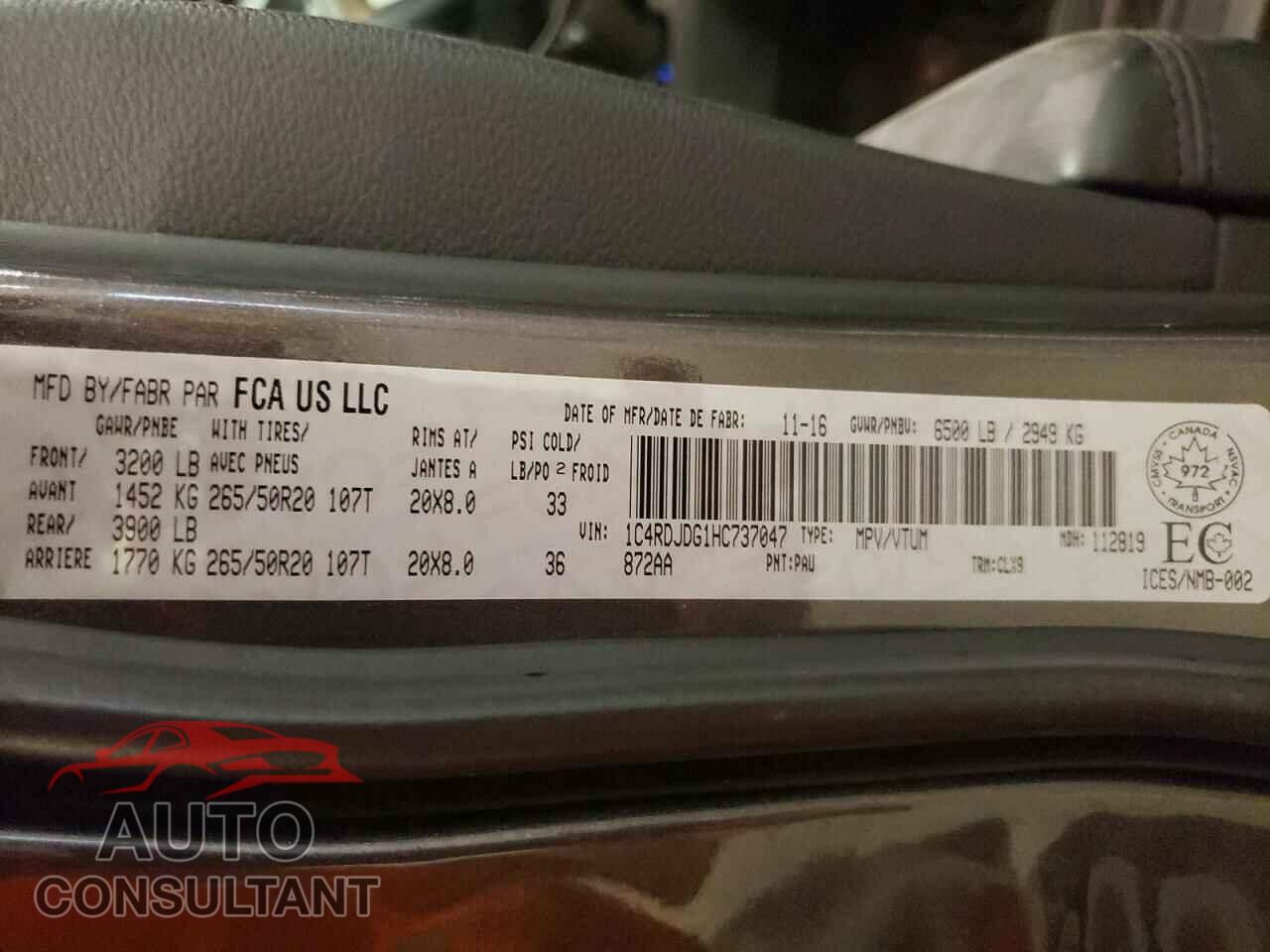 DODGE DURANGO 2017 - 1C4RDJDG1HC737047