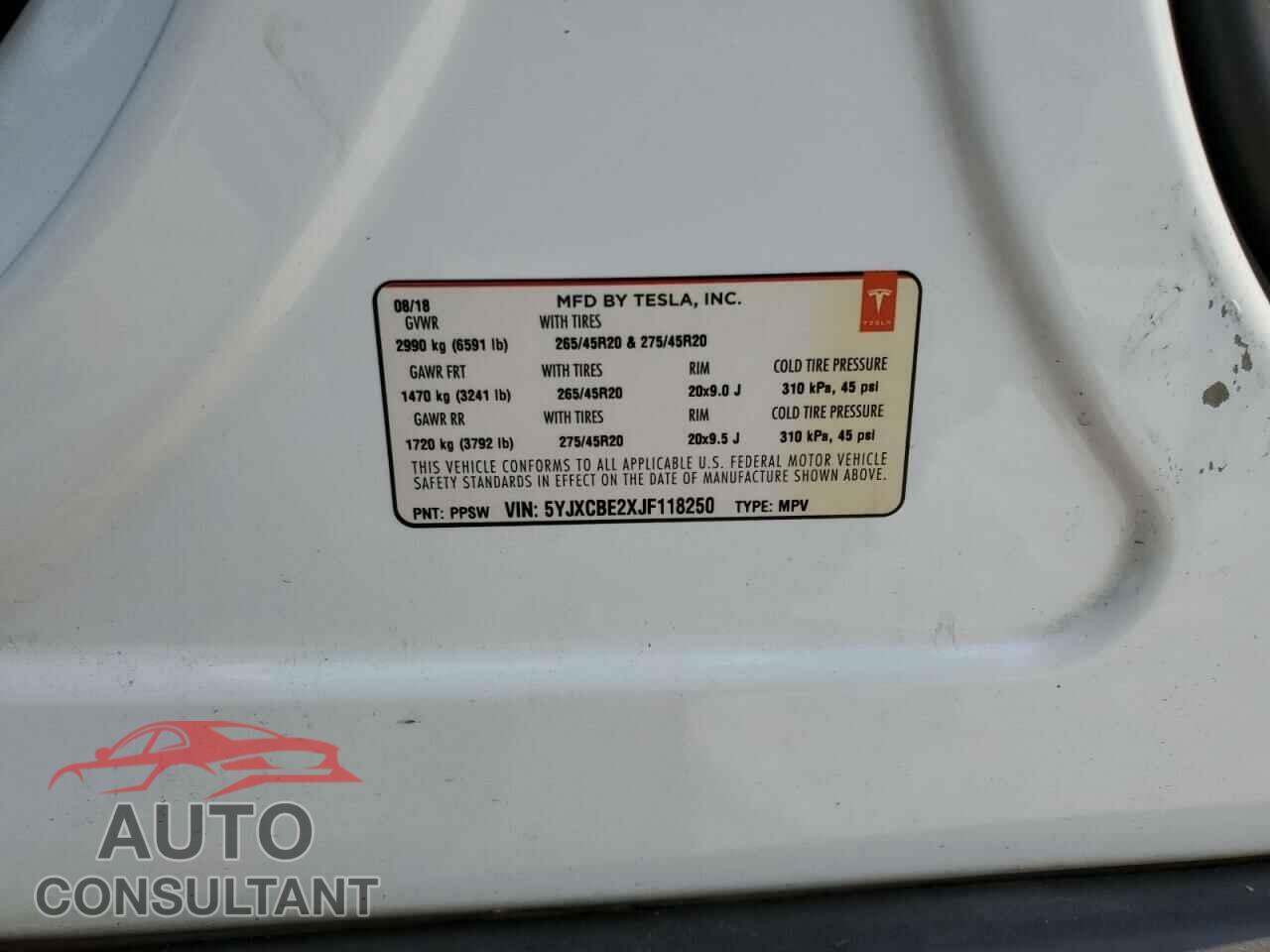TESLA MODEL X 2018 - 5YJXCBE2XJF118250