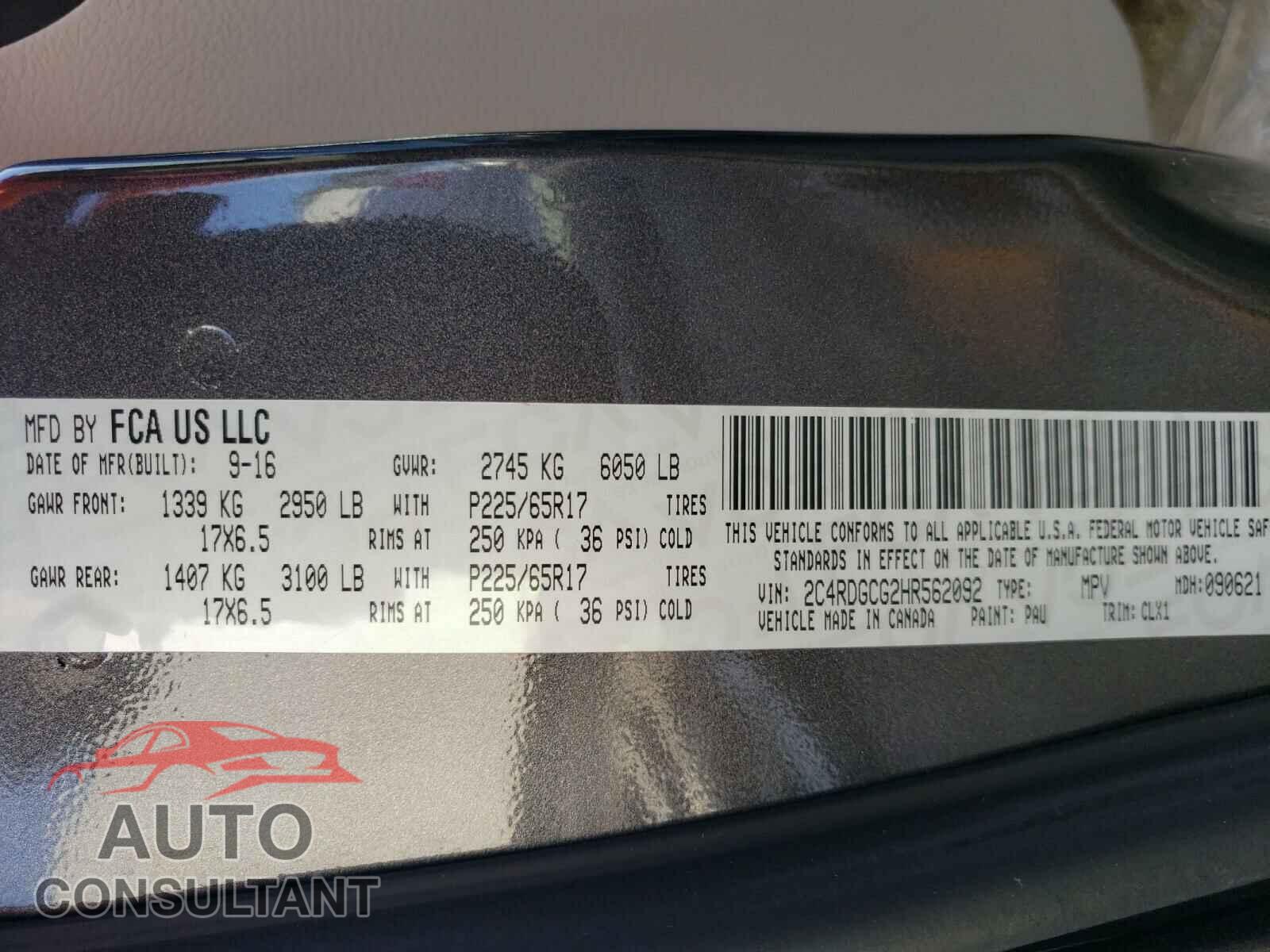 DODGE GRAND CARA 2017 - 2C4RDGCG2HR562092