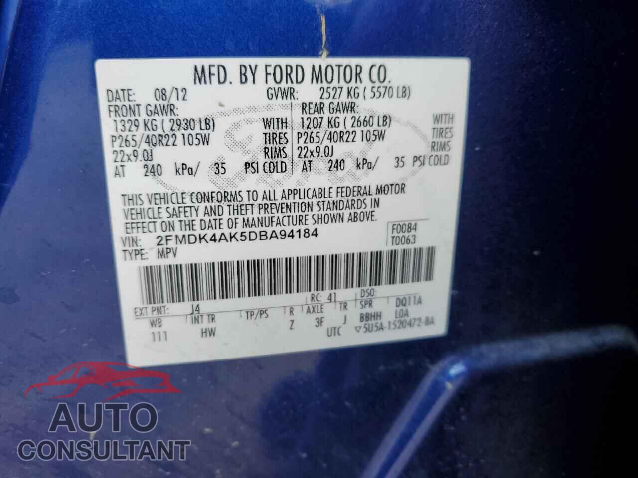 FORD EDGE 2013 - 2FMDK4AK5DBA94184