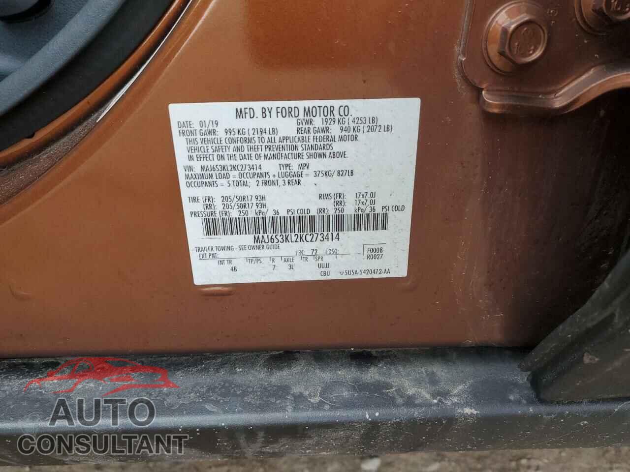 FORD ECOSPORT 2019 - MAJ6S3KL2KC273414