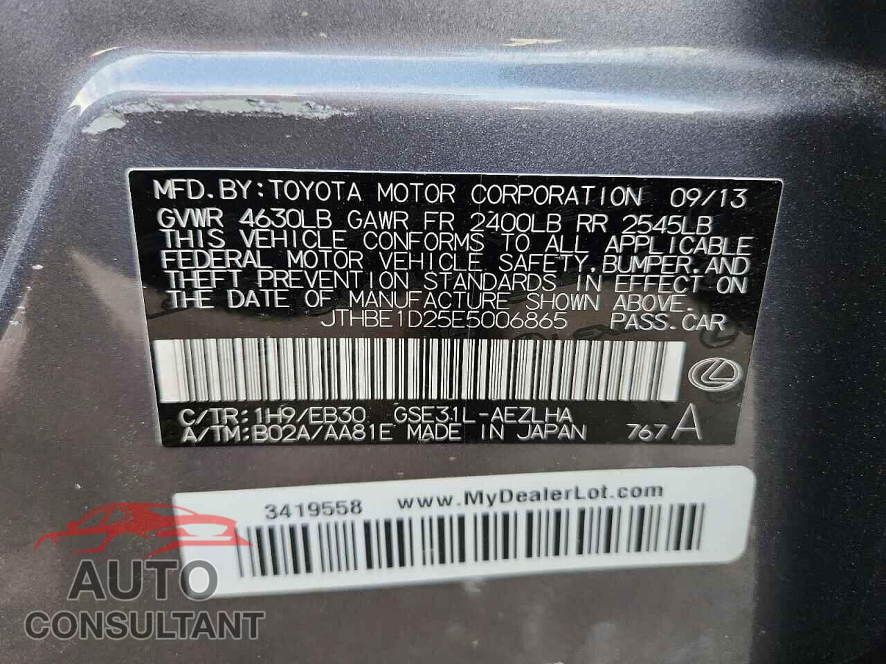 LEXUS IS 2014 - JTHBE1D25E5006865