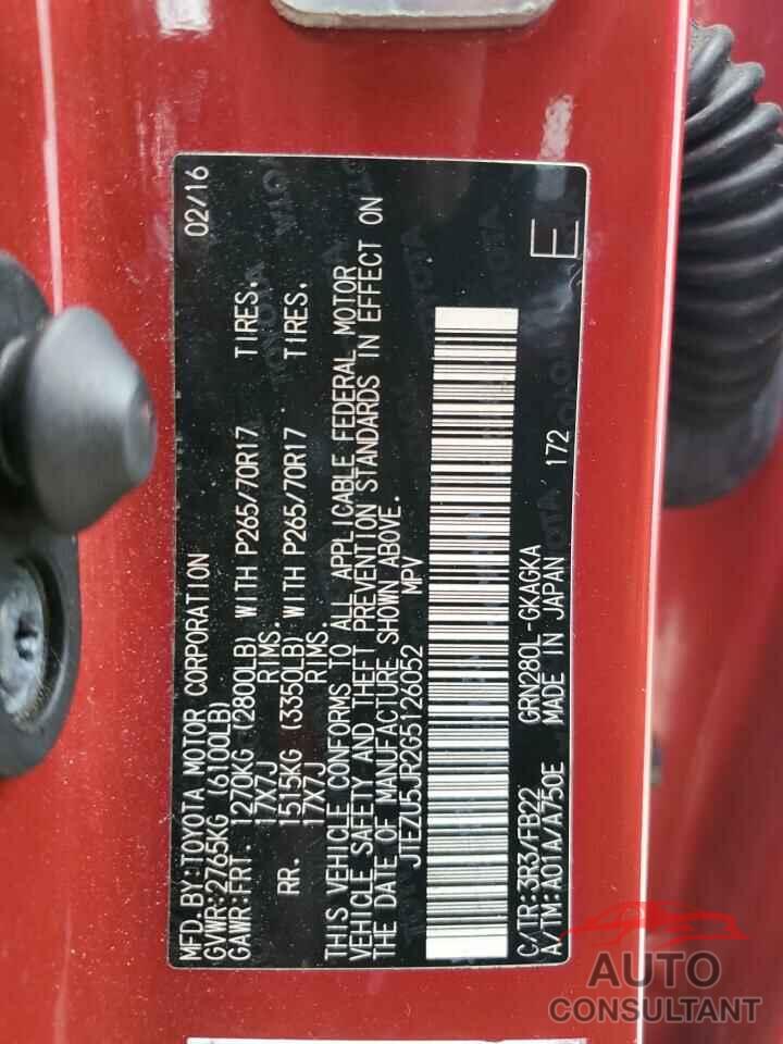 TOYOTA 4RUNNER 2016 - JTEZU5JR2G5126052