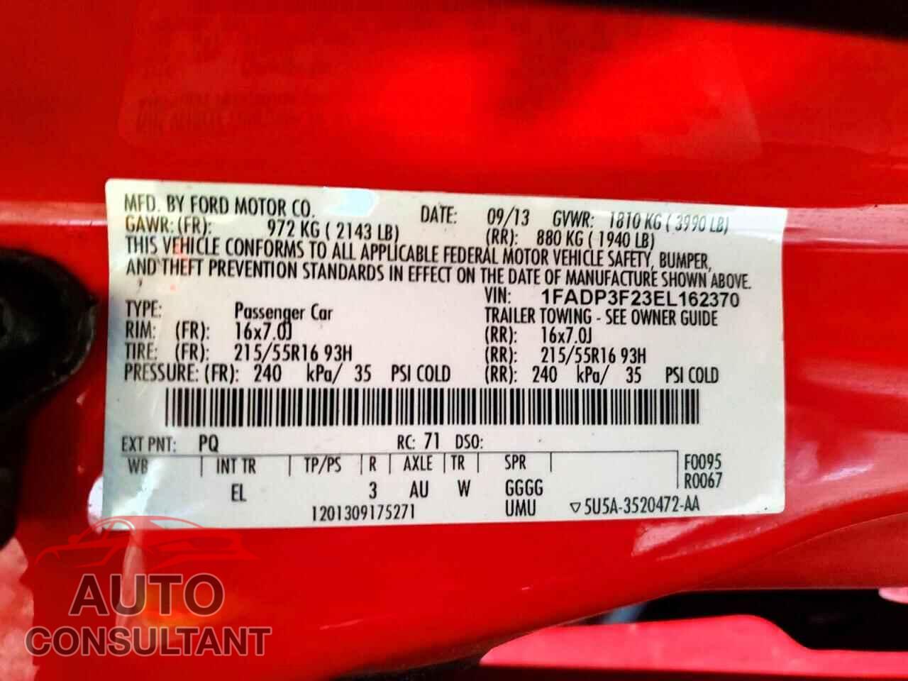 FORD FOCUS 2014 - 1FADP3F23EL162370
