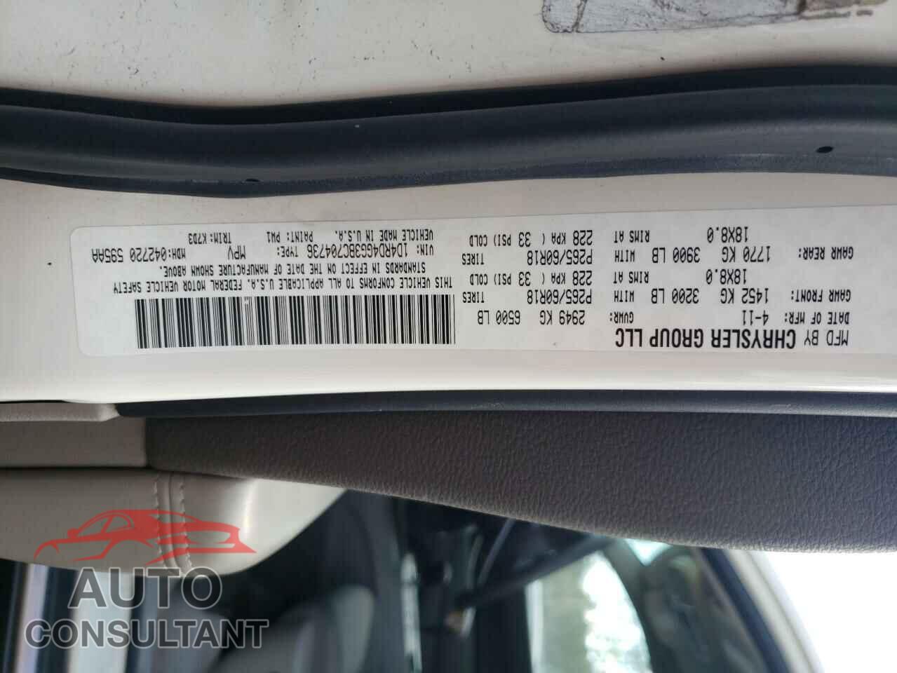 DODGE DURANGO 2011 - 1D4RD4GG3BC704736