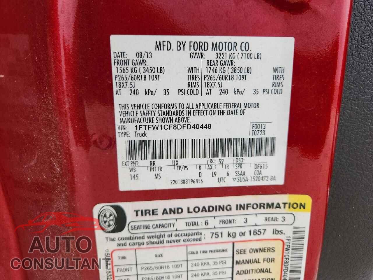 FORD F150 2013 - 1FTFW1CF8DFD40448