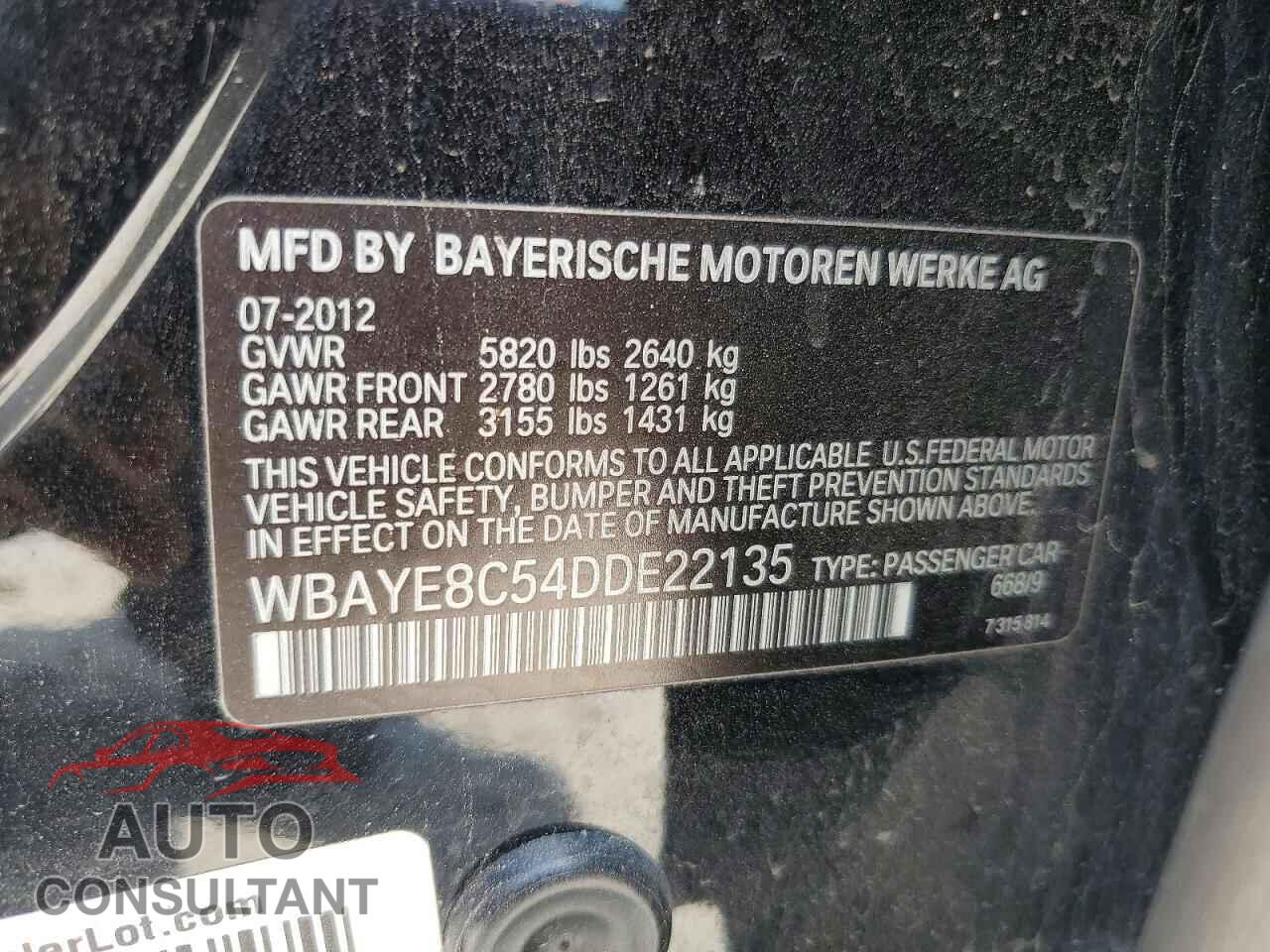 BMW 7 SERIES 2013 - WBAYE8C54DDE22135