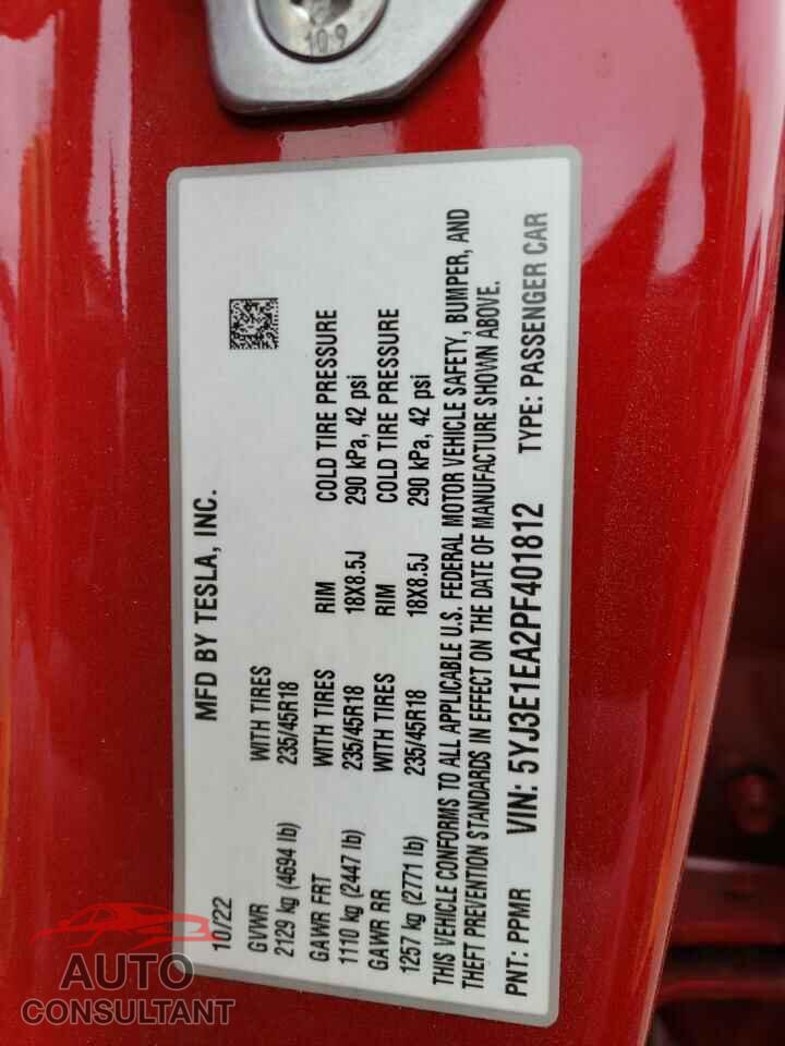 TESLA MODEL 3 2023 - 5YJ3E1EA2PF401812