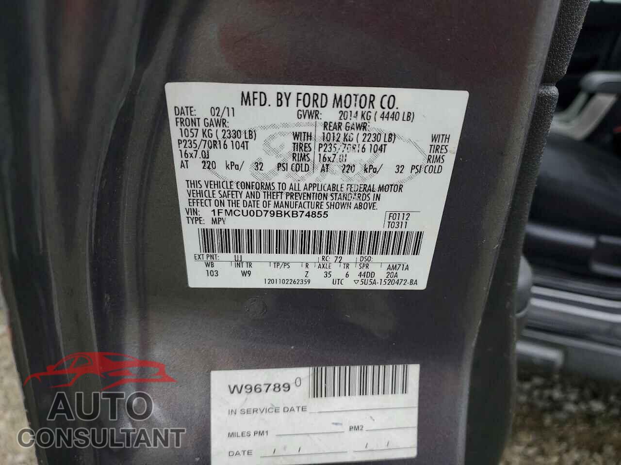 FORD ESCAPE 2011 - 1FMCU0D79BKB74855