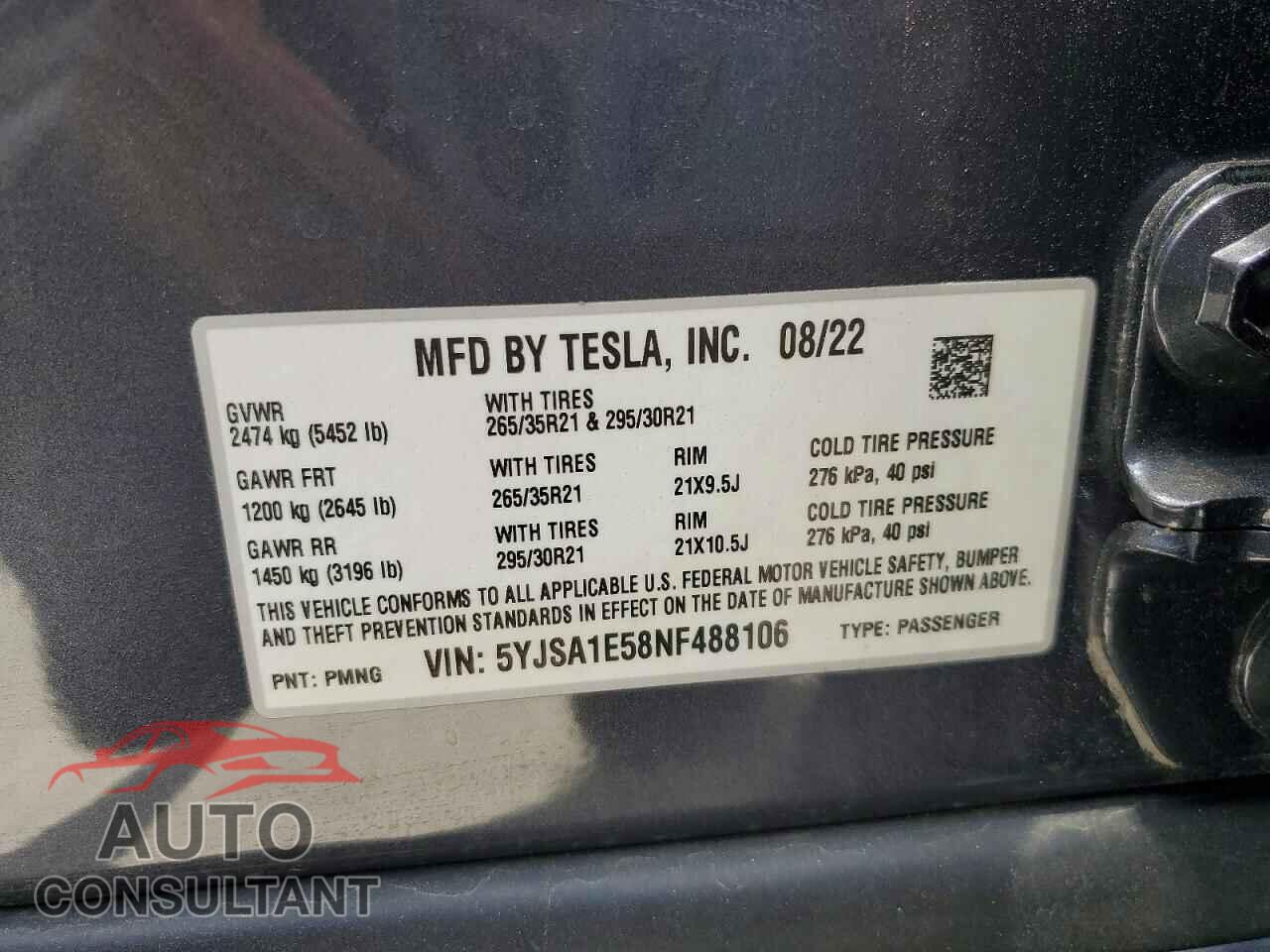 TESLA MODEL S 2022 - 5YJSA1E58NF488106