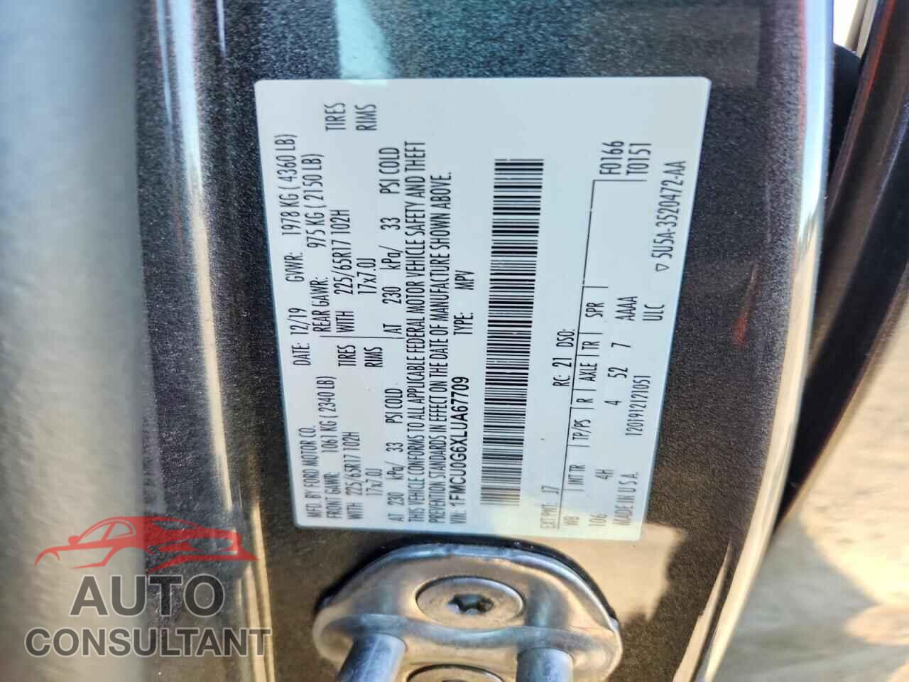 FORD ESCAPE 2020 - 1FMCU0G6XLUA67709