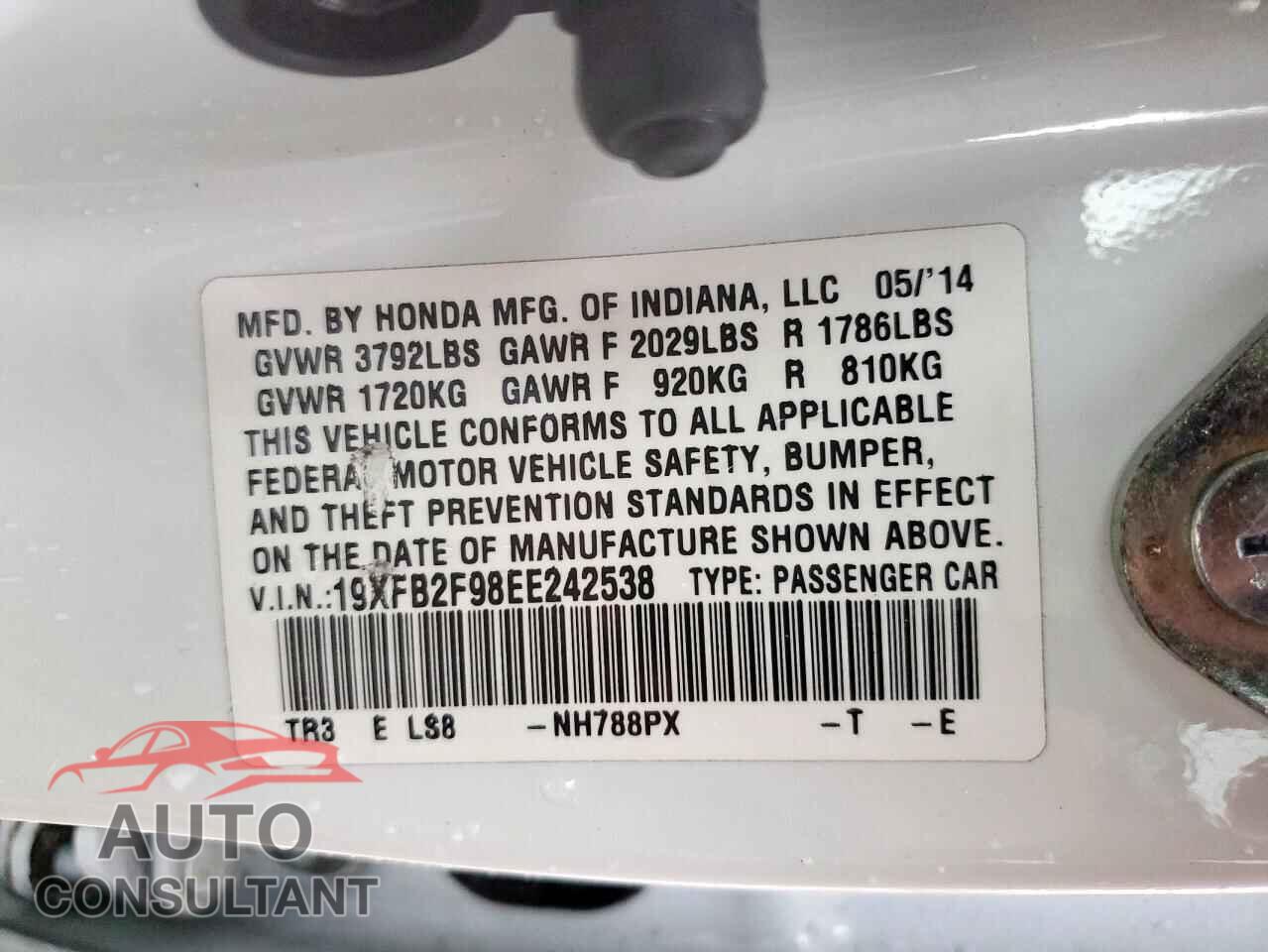 HONDA CIVIC 2014 - 19XFB2F98EE242538