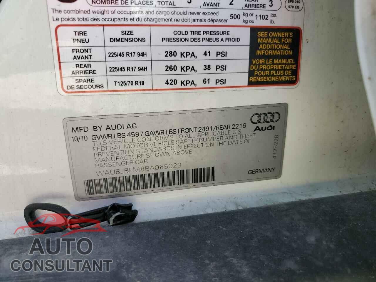 AUDI A3 2011 - WAUBJBFM8BA065023