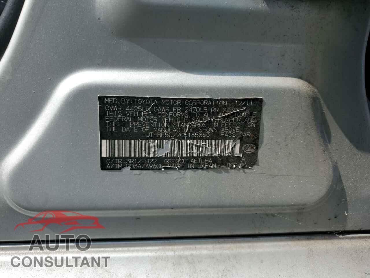LEXUS IS 2012 - JTHBF5C22C5165863