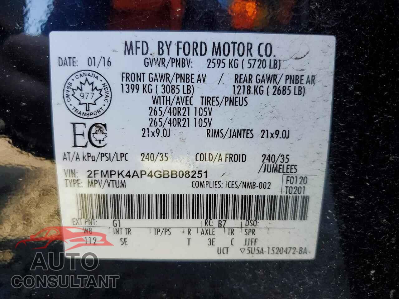 FORD EDGE 2016 - 2FMPK4AP4GBB08251