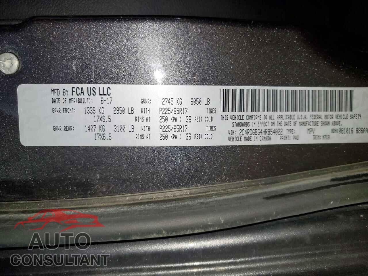 DODGE CARAVAN 2017 - 2C4RDGBG4HR854022