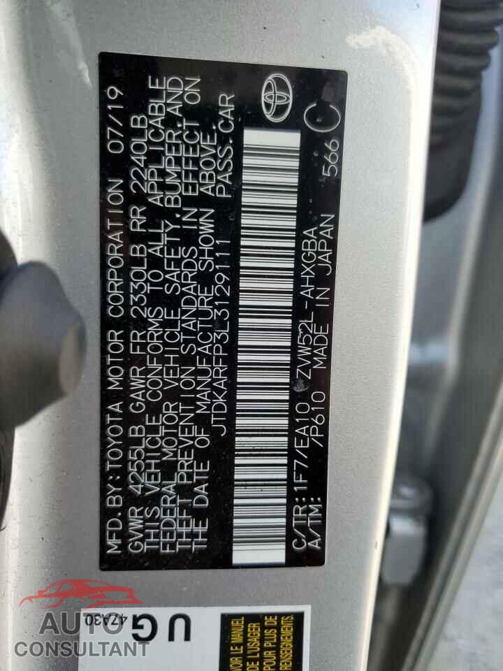 TOYOTA PRIUS 2020 - JTDKARFP3L3129111