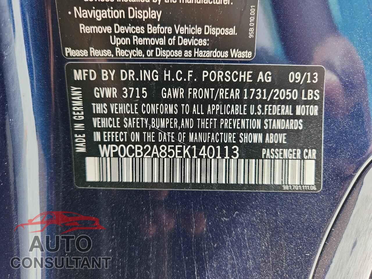 PORSCHE BOXSTER 2014 - WP0CB2A85EK140113