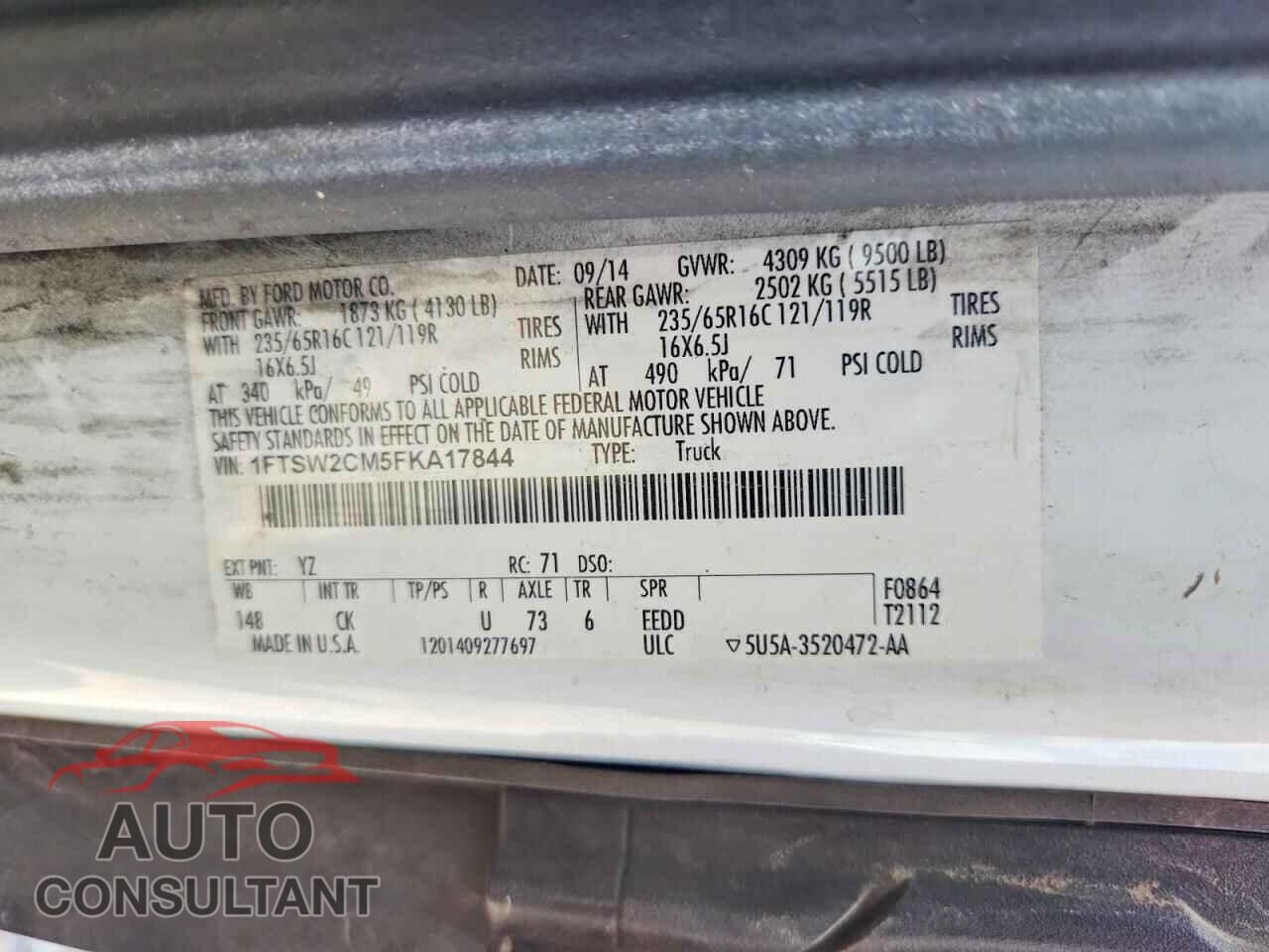 FORD TRANSIT 2015 - 1FTSW2CM5FKA17844