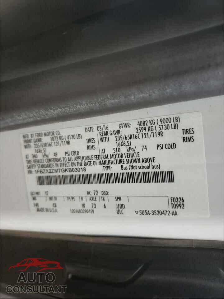 FORD TRANSIT CO 2016 - 1FBZX2ZM7GKB03018