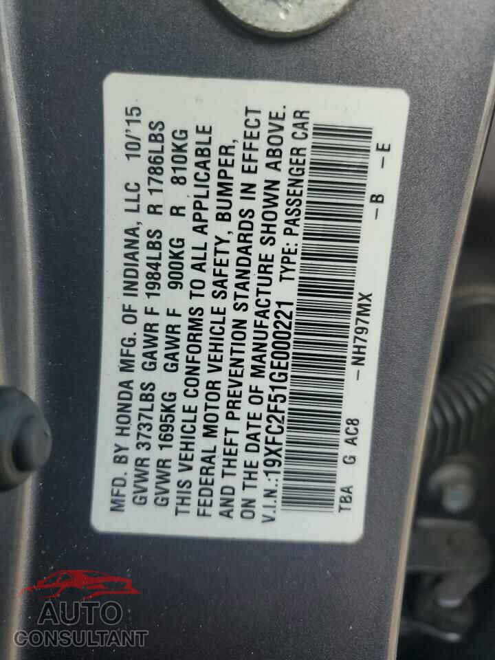 HONDA CIVIC 2016 - 19XFC2F51GE000221
