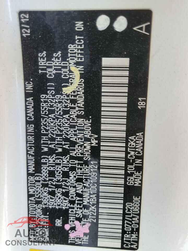 LEXUS RX350 2013 - 2T2ZK1BA1DC109121