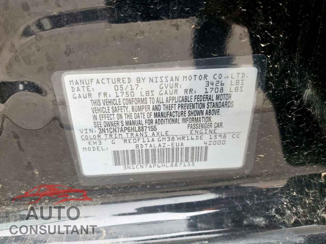 NISSAN VERSA 2017 - 3N1CN7AP6HL887155
