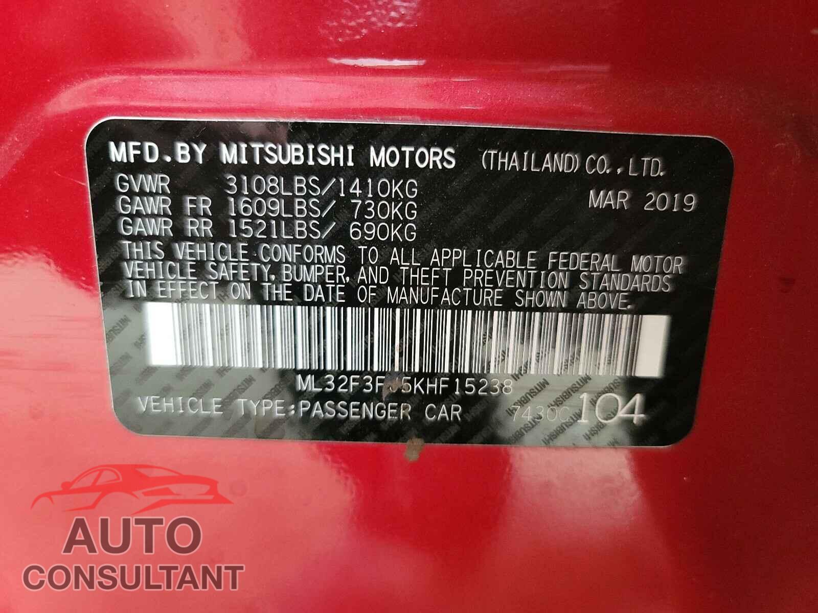 MITSUBISHI MIRAGE 2019 - ML32F3FJ5KHF15238