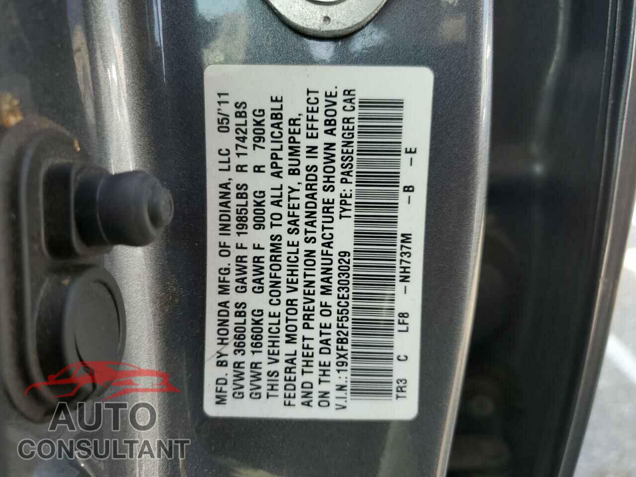 HONDA CIVIC 2012 - 19XFB2F55CE303029