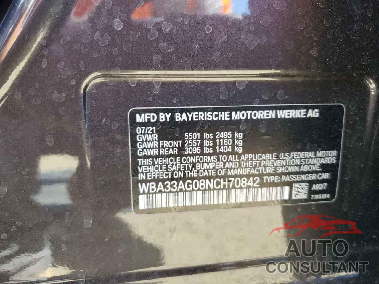BMW 5 SERIES 2022 - WBA33AG08NCH70842