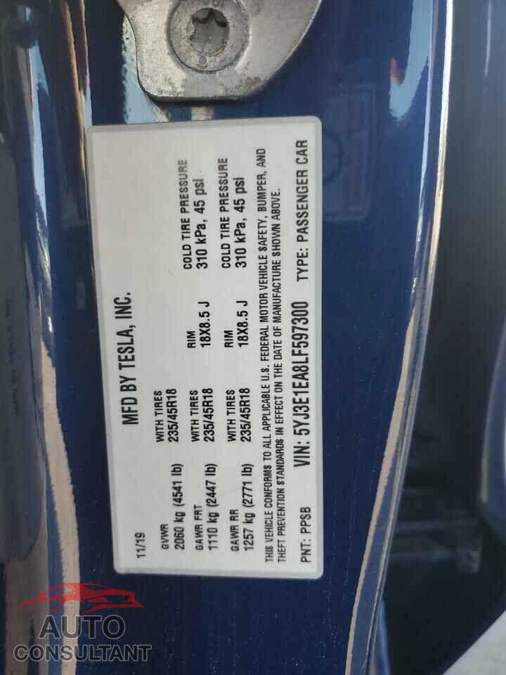 TESLA MODEL 3 2020 - 5YJ3E1EA8LF597300