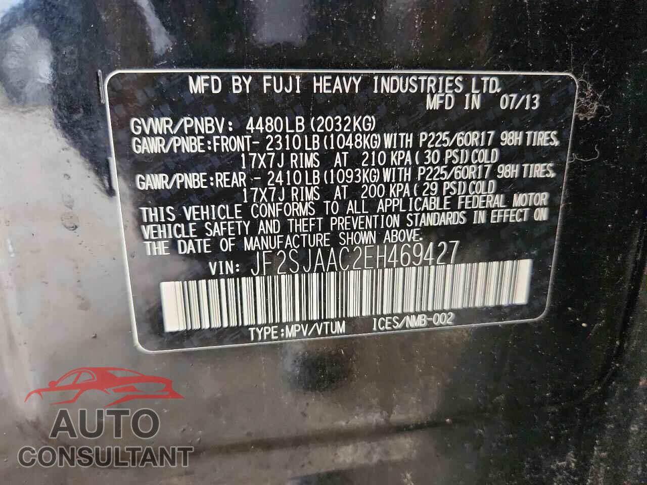 SUBARU FORESTER 2014 - JF2SJAAC2EH469427