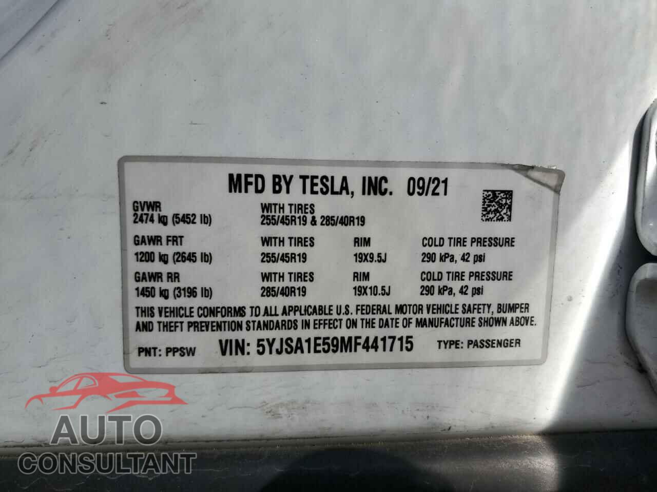TESLA MODEL S 2021 - 5YJSA1E59MF441715