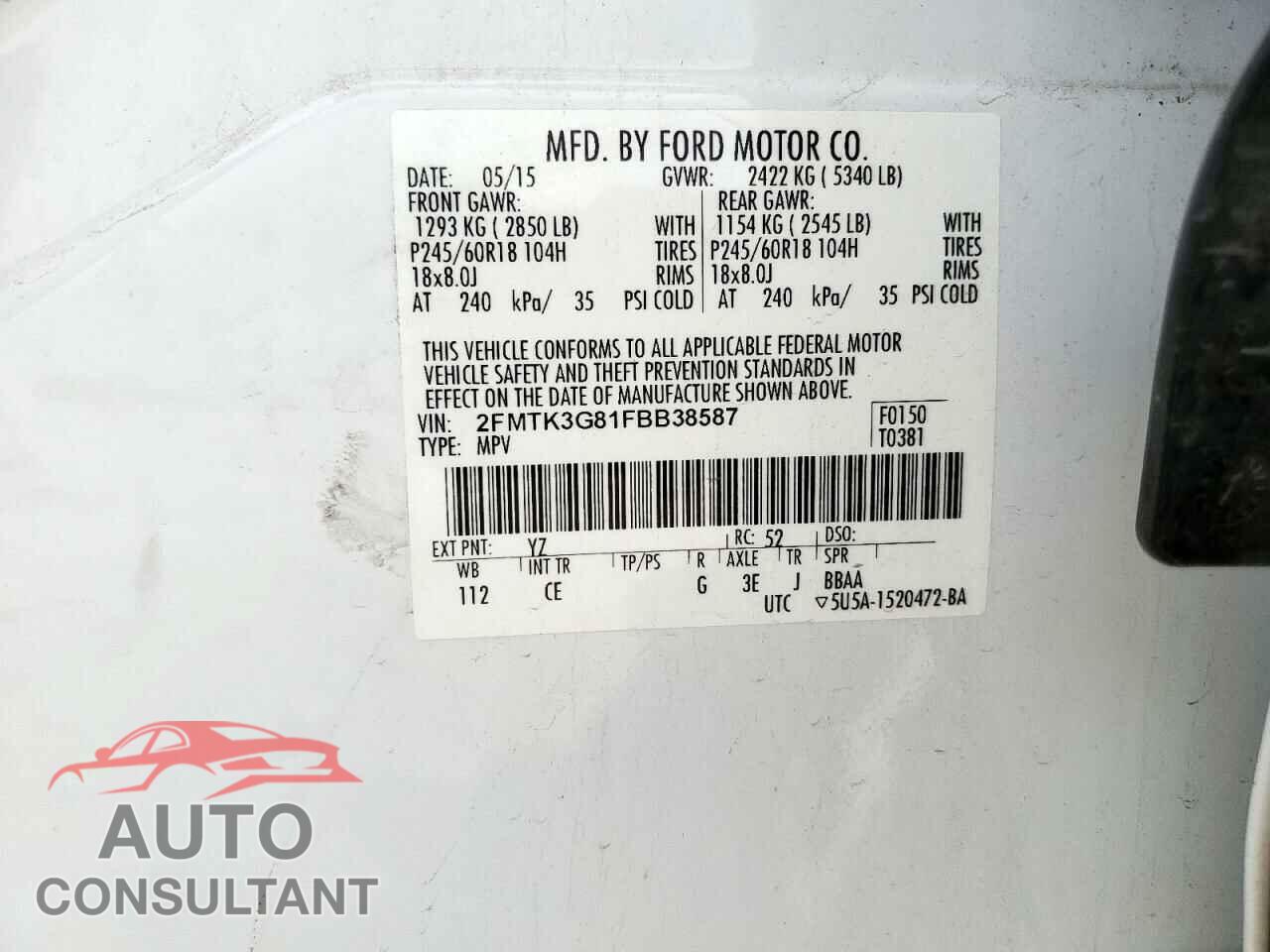 FORD EDGE 2015 - 2FMTK3G81FBB38587