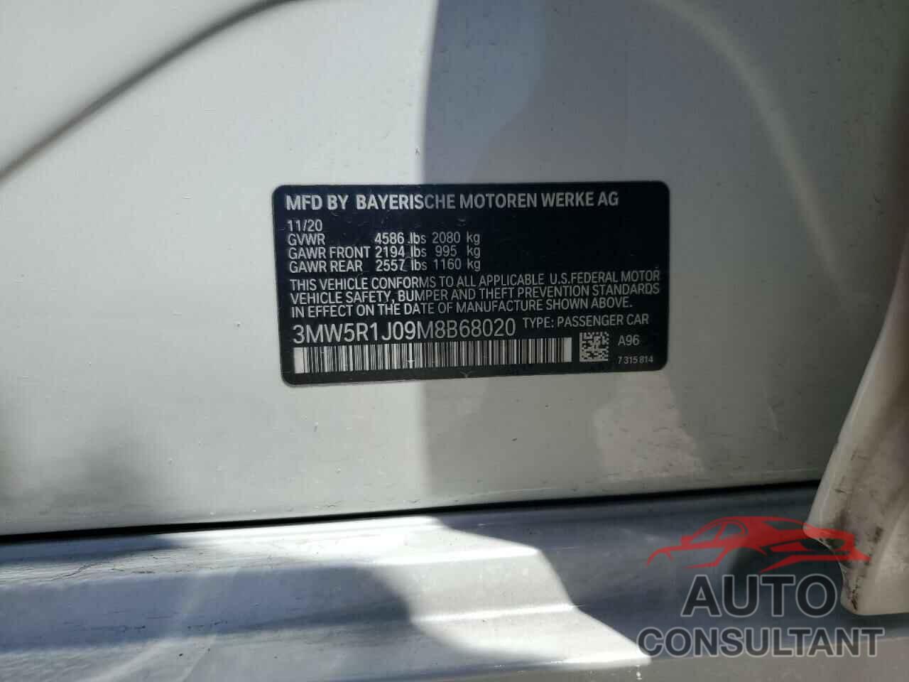 BMW 3 SERIES 2021 - 3MW5R1J09M8B68020
