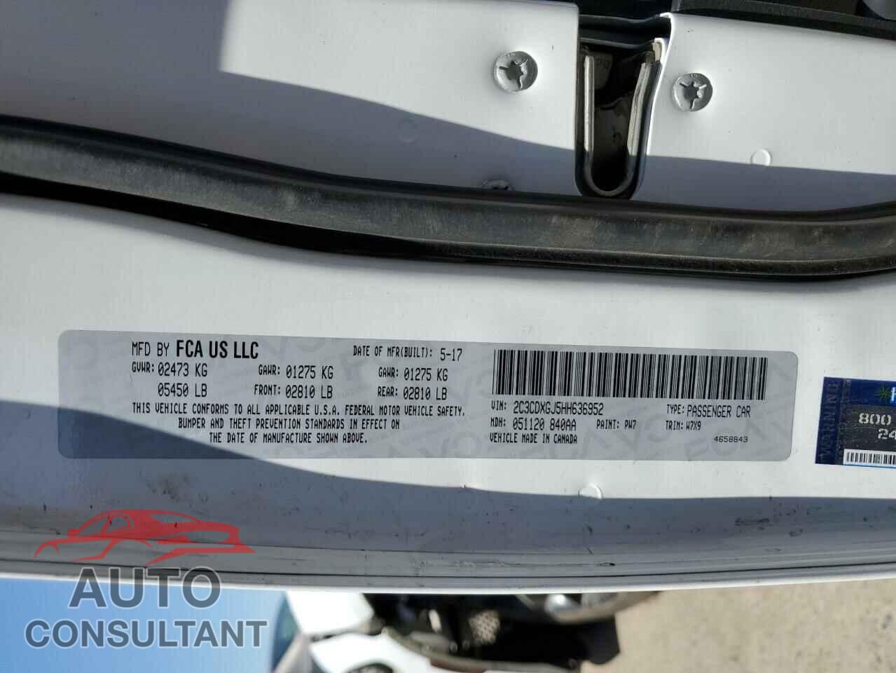 DODGE CHARGER 2017 - 2C3CDXGJ5HH636952